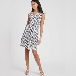 Banana Republic Black White Geometric Faux Wrap Jersey Dress Small Summer Travel